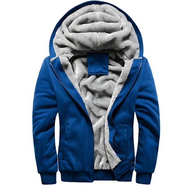 Herr Fleecefodrad Fluffig Sherpajacka Varm Hoodie Sweatshirt Blå Blue 3XL