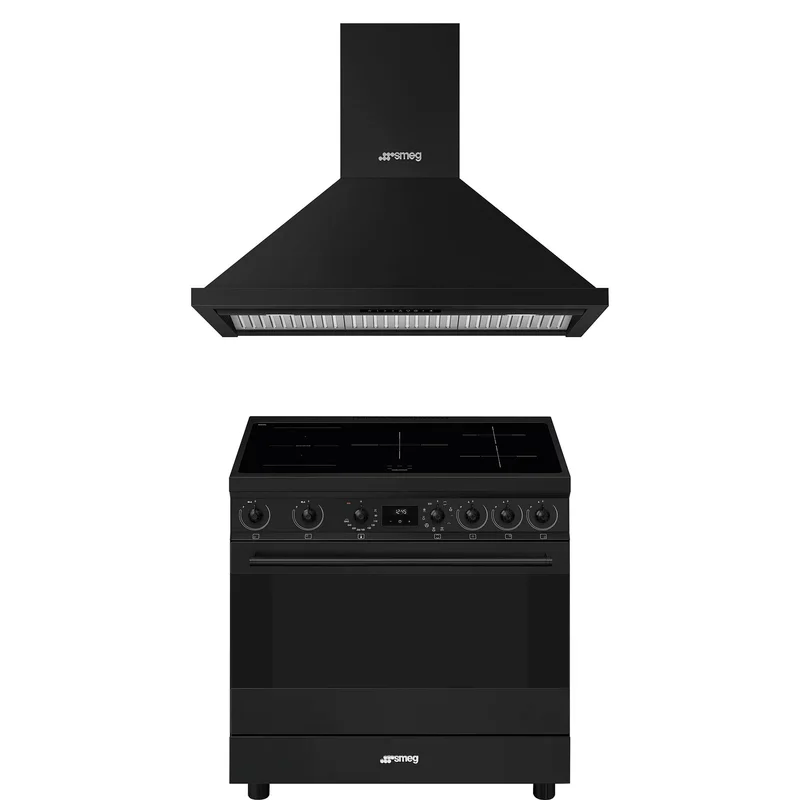 Smeg Classic induktionsspis med köksfläkt 90 cm, mattsvart | Vitvaror > Köksfläkt | Bagaren och Kocken