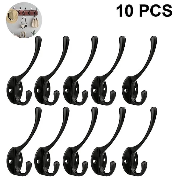 10-pack Rustic Coat Hooks Wall Mounted Heavy Duty Double Hooks Retro Black-FX-