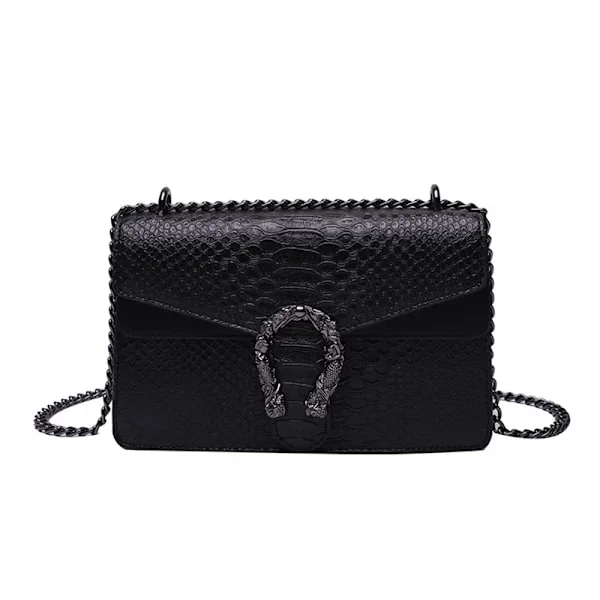 Axelremsväska Dam Läder Handväska Liten Axelremsväska Kedja Crossbody Väska Mode Ormtryckt Kvällsväska med Justerbar Rem