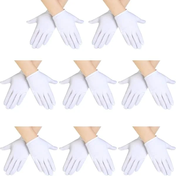 8 Pieces White Gloves White Cotton Gloves Cosplay Costume Dress Gloves Wrist Formal Gloves for Party