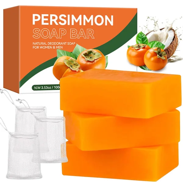 3-pack persimmon soap deodorant manual soap bath cleansing soap for body odor, natural deodorant and moisturizing organic cleansing