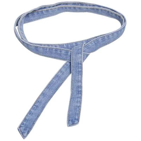 Jeans midjebälte för kvinnor Justerbart självknutet midjeband för vindjacka, vindjacka, midjedekorativt långt jeansbälte ljusblått ljusblått