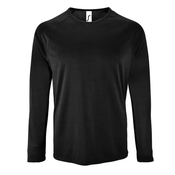 SOLS Herre Sporty Langermet Performance T-skjorte S Svart Black
