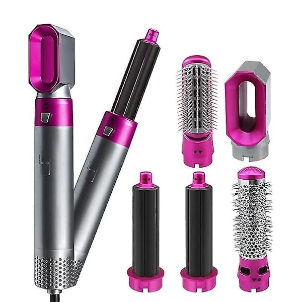 5-in-1 Electric Hair Styler Hair Dryer Curling Iron Straightener Blow Brush Dry Set Pink UK Pink Pink UK_QF